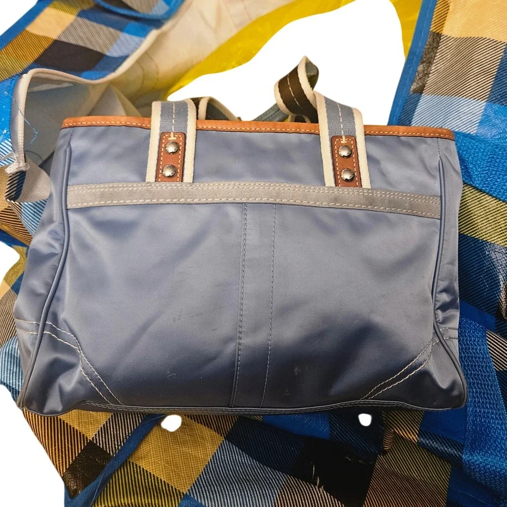 Coach Blue‎ Nylon Leather Trimmed Satchel Handbag Designer Purse - Picture 8 of 8